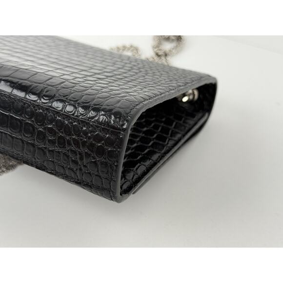 Saint Laurent Kate Tassel Croc-Embossed Leather Shoulder Bag in Black - Picture 14 of 16